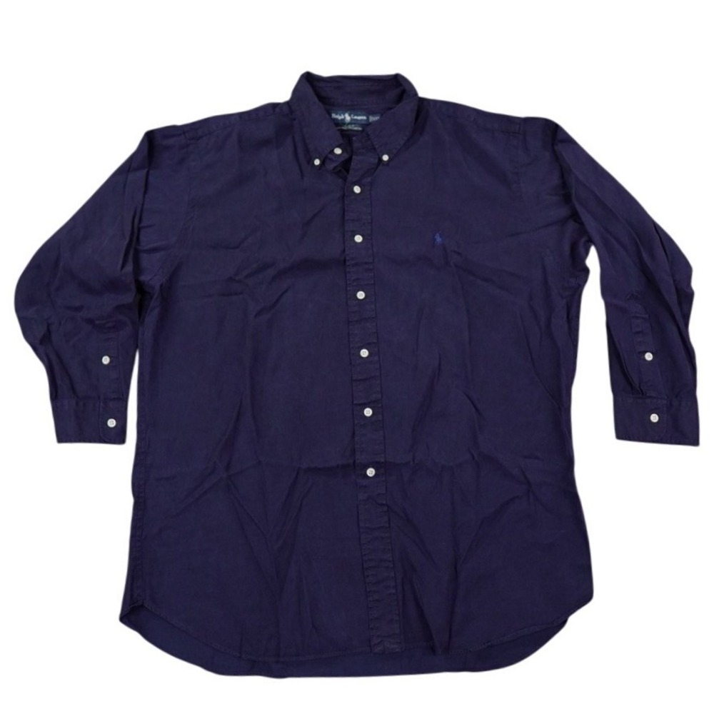 Ralph Lauren Blake Shirt Mens XXL Navy Blue Silk Cotton Blend Long Sleeve Button
